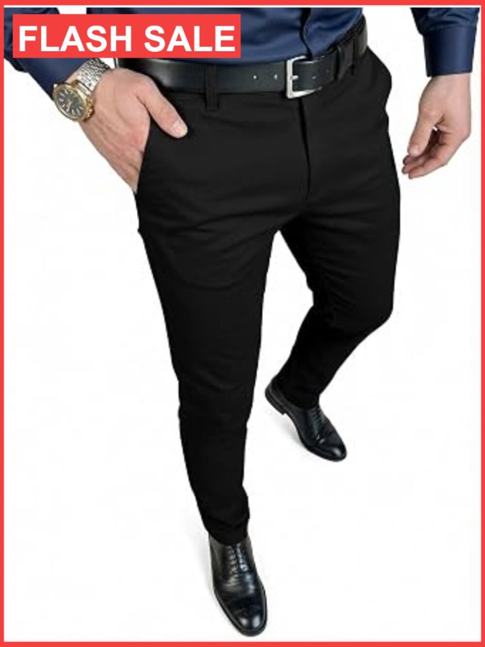 Men's Skinny Stretchy Dress Pants with Hidden Elastic Waistband
